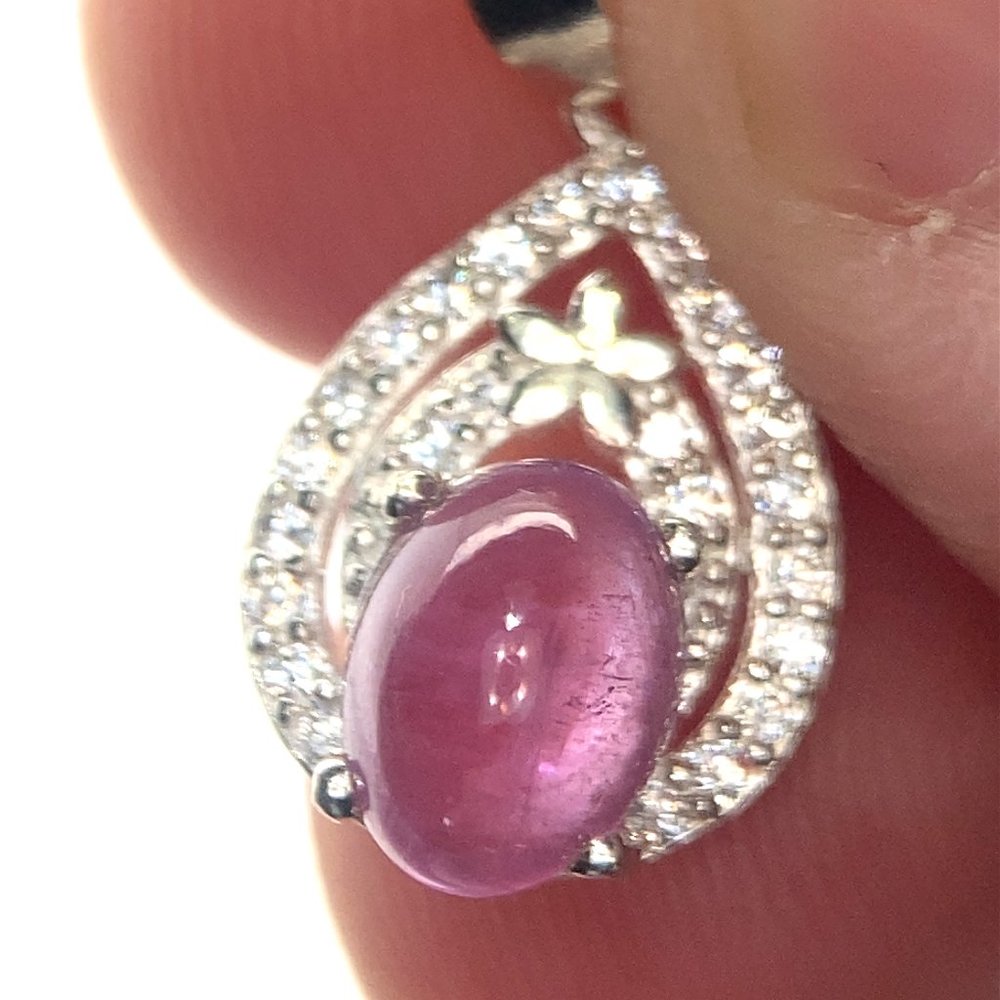 Pink Sapphire 2.78ct Platinum Finish Solid 925 Sterling Silver Pendant